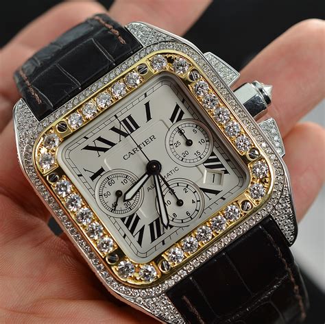 diamond cartier santos watch|cartier santos 100 diamond price.